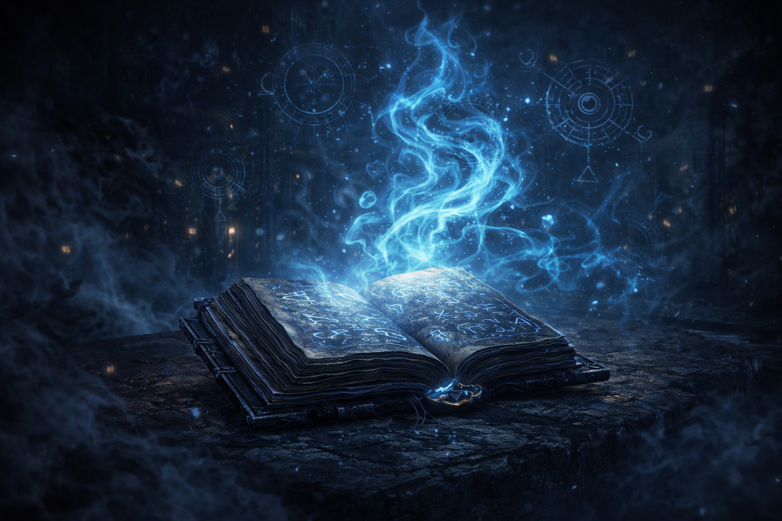 Runes and mystical symbols in the dark